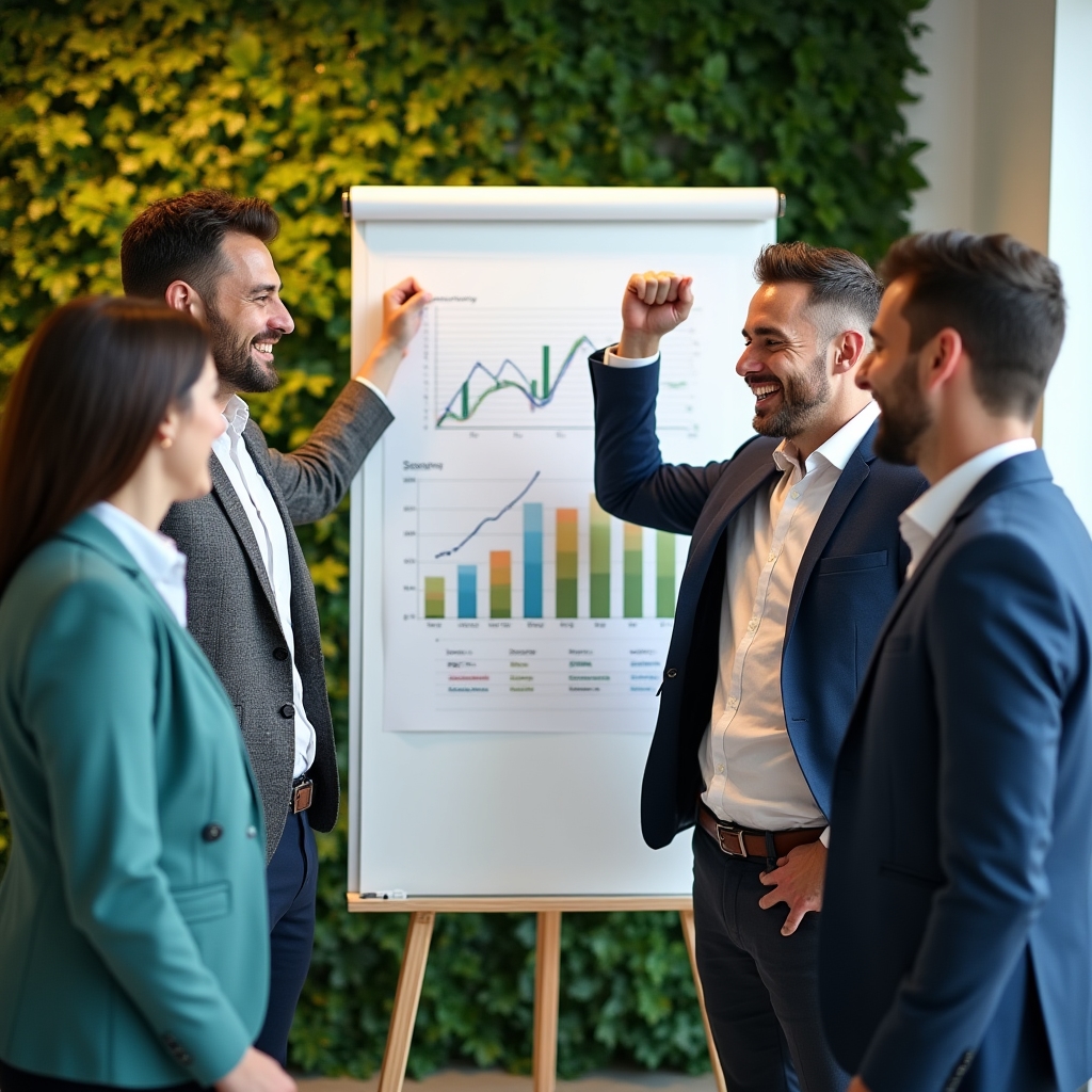 Команда растущего бизнеса обсуждает финансовые показатели